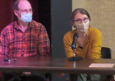 Brian Altvater and Nancy Ghertner discuss the documentary with the audience at U Maine Machais Screening